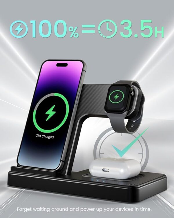 Limited time deal Wireless Charger iPhone Charging Station: 3 in 1 Charger Stand Multiple Devices for Apple - iPhone - Image 2