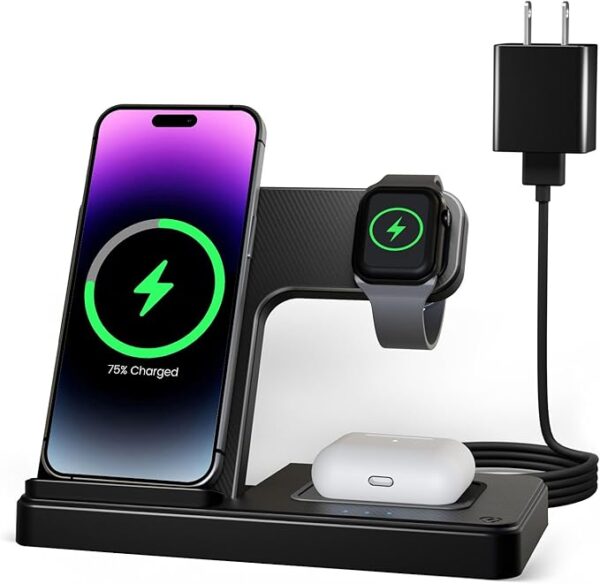 Limited time deal Wireless Charger iPhone Charging Station: 3 in 1 Charger Stand Multiple Devices for Apple - iPhone