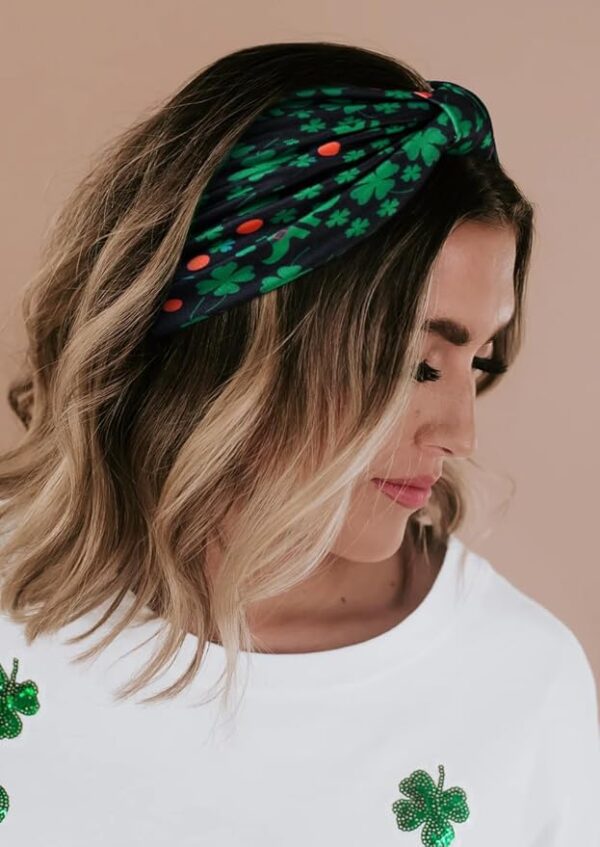 Huachi 4 Packs St. Patrick's Day Headbands for Women Wide Knotted Green Shamrock Head Bands for Women's Hair - Image 2