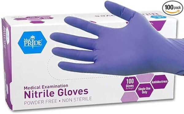 MedPride Powder-Free Nitrile Exam Gloves, Iris Blue, Medium, Box/100