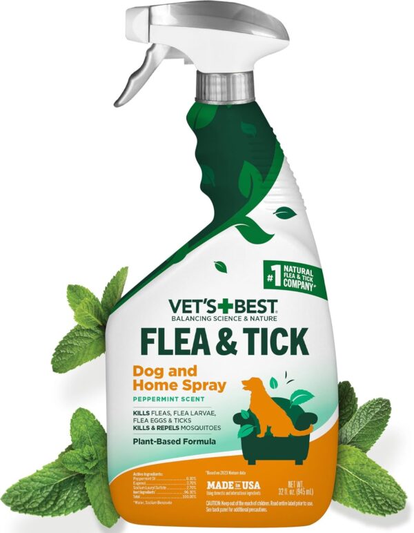 Vet's Best Flea and Tick Home Spray - Dog Flea and Tick Treatment for Home - Plant-Based Formula - Certified Natural Oils,Green - 32 oz