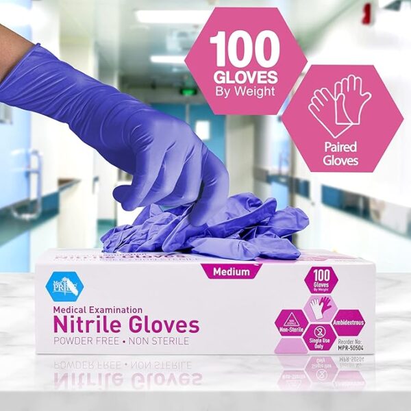 MedPride Powder-Free Nitrile Exam Gloves, Iris Blue, Medium, Box/100 - Image 3