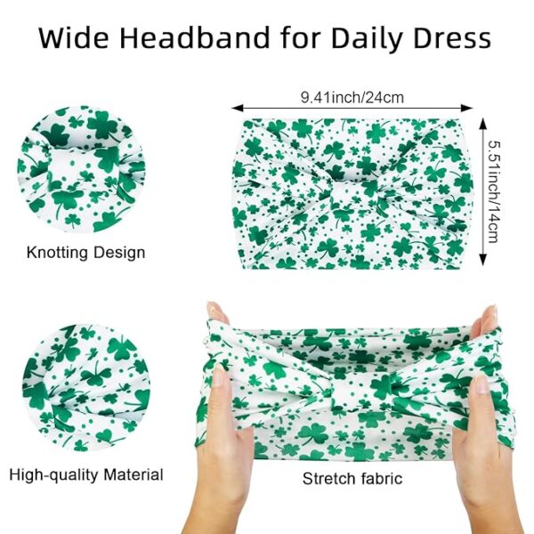 Huachi 4 Packs St. Patrick's Day Headbands for Women Wide Knotted Green Shamrock Head Bands for Women's Hair - Image 3